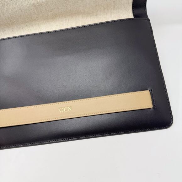 Mark And Graham Black Cream Leather Envelope Clutch Bag Purse Foldover 8" x 13" - Picture 5 of 9